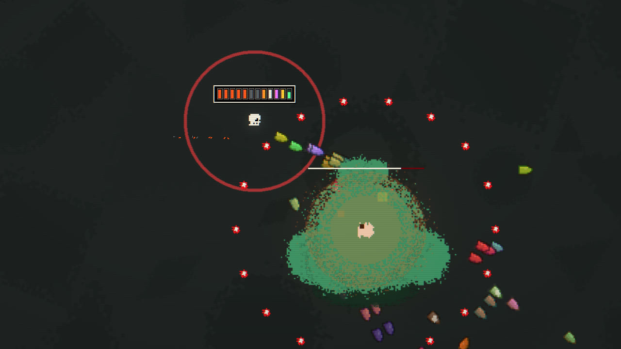 The Bloom, the Depth II boss, about to leap at the player inside its red landing reticle.